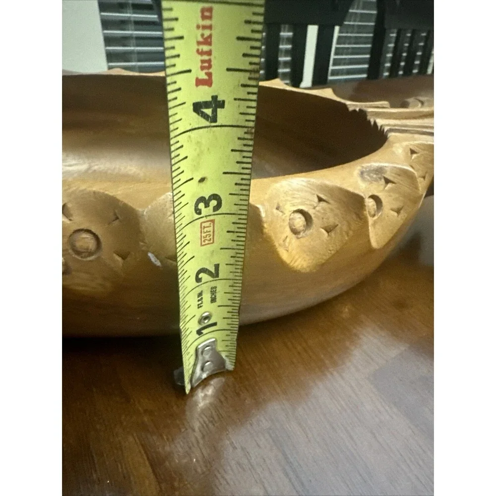 VTG Pineapple Serving Dish Bowl Hand Carved Artist Signed Monkey Pod Wood Hawaii
